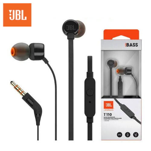 Original JBL T110 In-Ear Kopfhörer Flachkabel schwarz – Elexus Products