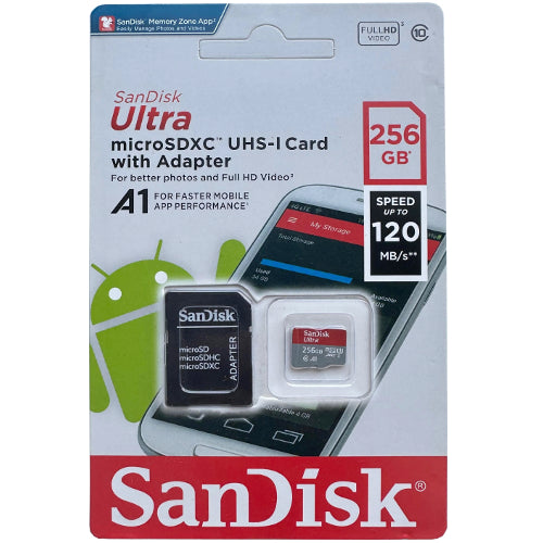 SanDisk Ultra Micro SD Speicherkarte 256GB 120MB/s UHS-I inkl. SD-Adapter